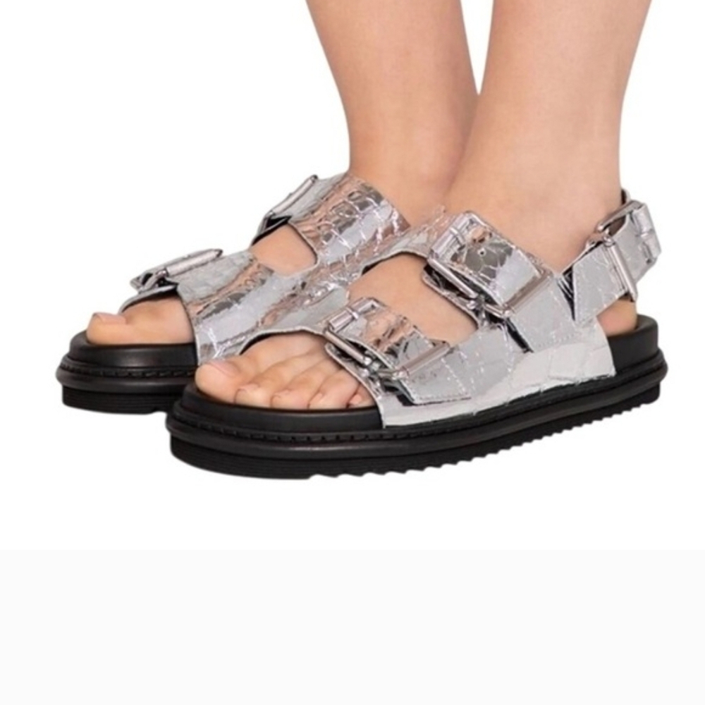 Zadig & Voltaire Metallic Silver Buckle Sandals